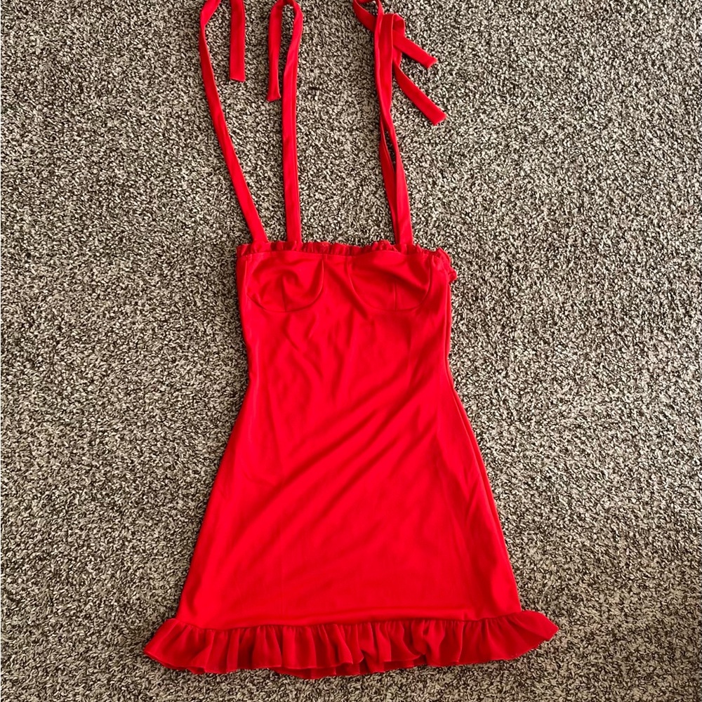 SHEIN Red Mini Dress with Ruffle Hem